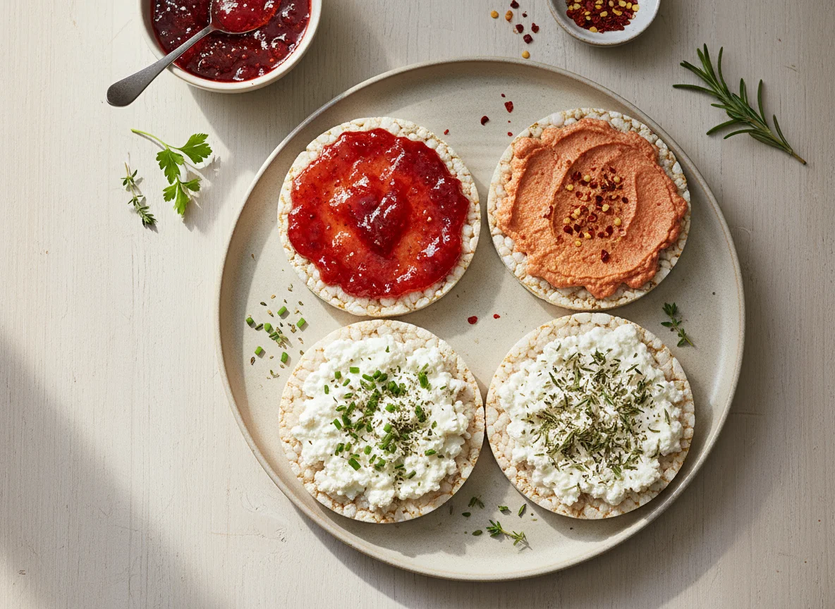 Reiswaffeln mit verschiedenen Aufstrichen photo