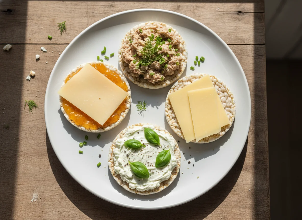 Reiswaffel-Snacks mit Käse photo