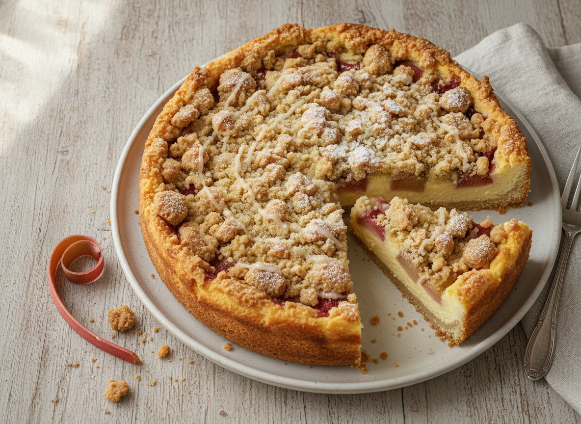 Rhabarber-Käsekuchen mit Streuseln photo