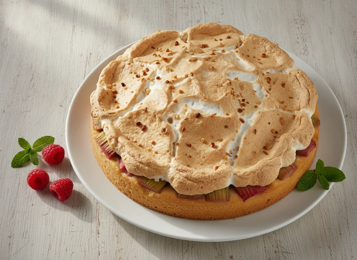 Rhabarberkuchen mit Baiserhaube photo