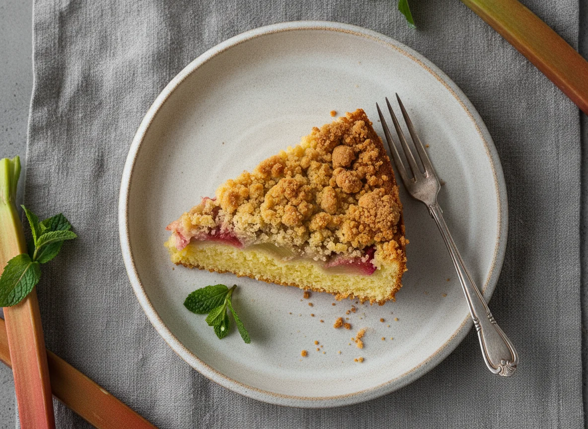 Rhabarberkuchen mit Streuseln photo