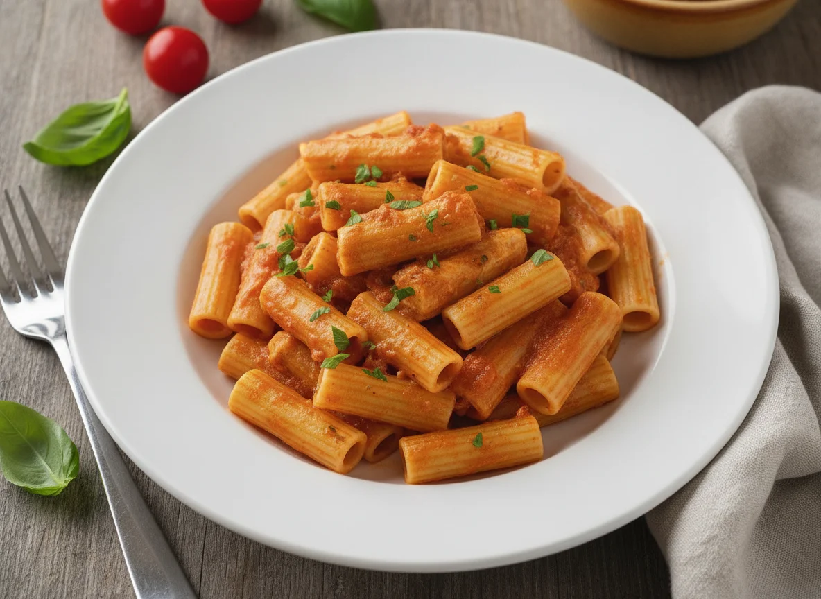 Rigatoni mit Hähnchen in Tomaten-Sahnesauce photo