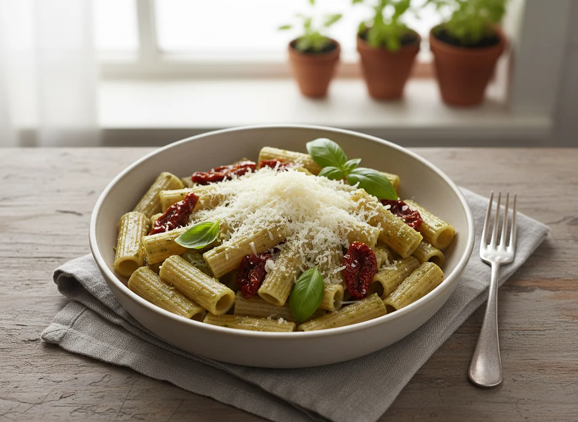 Rigatoni mit Pesto und Parmesan photo