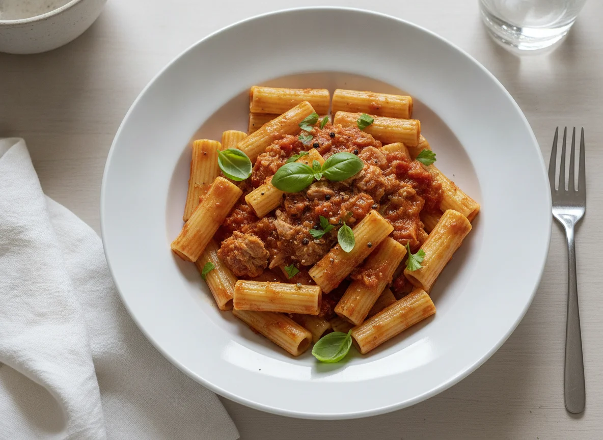 Rigatoni mit Thunfisch-Tomatensauce photo
