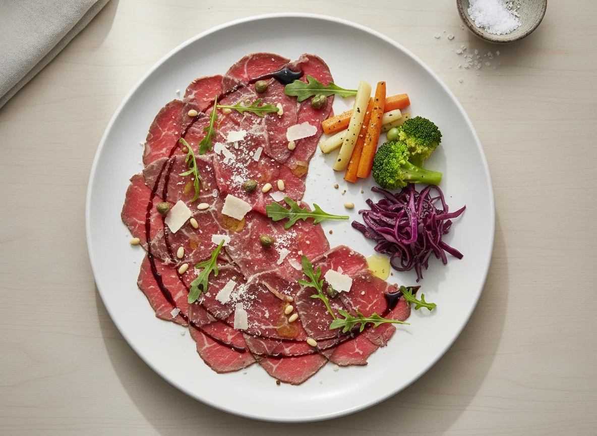 Rinder-Carpaccio mit Beilagengemüse photo