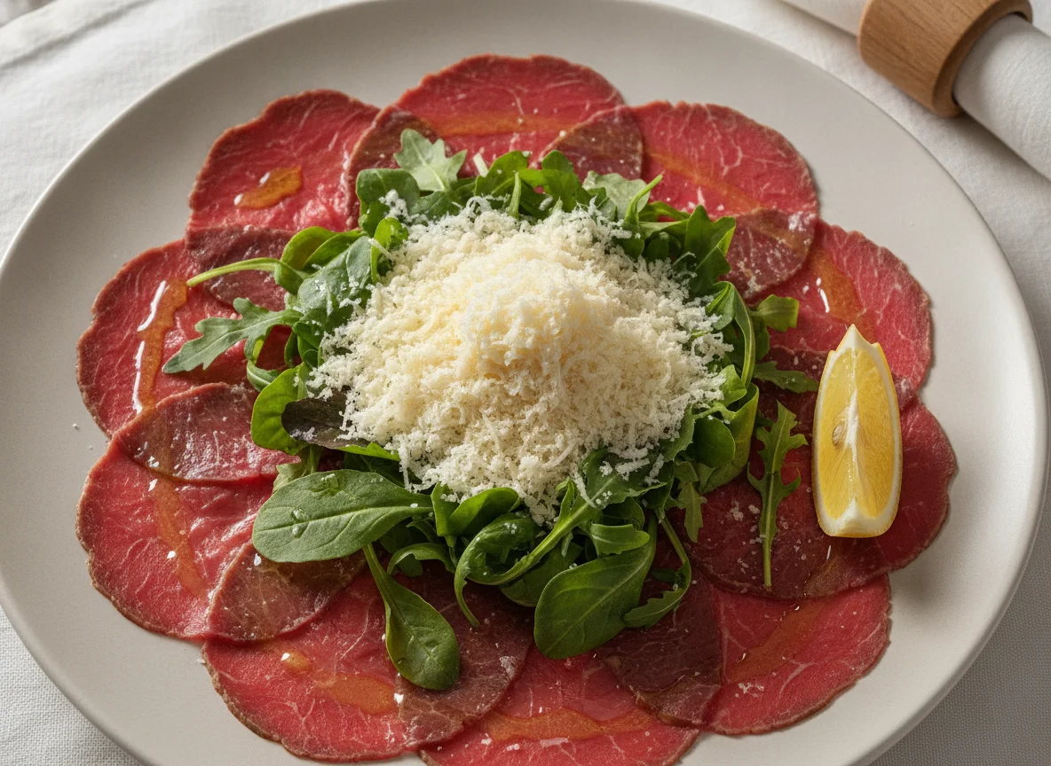 Rinder-Carpaccio mit Parmesan und Rucola photo