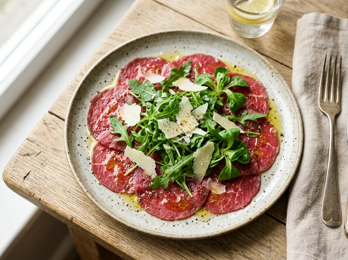Rindercarpaccio mit Parmesan und Rucola photo