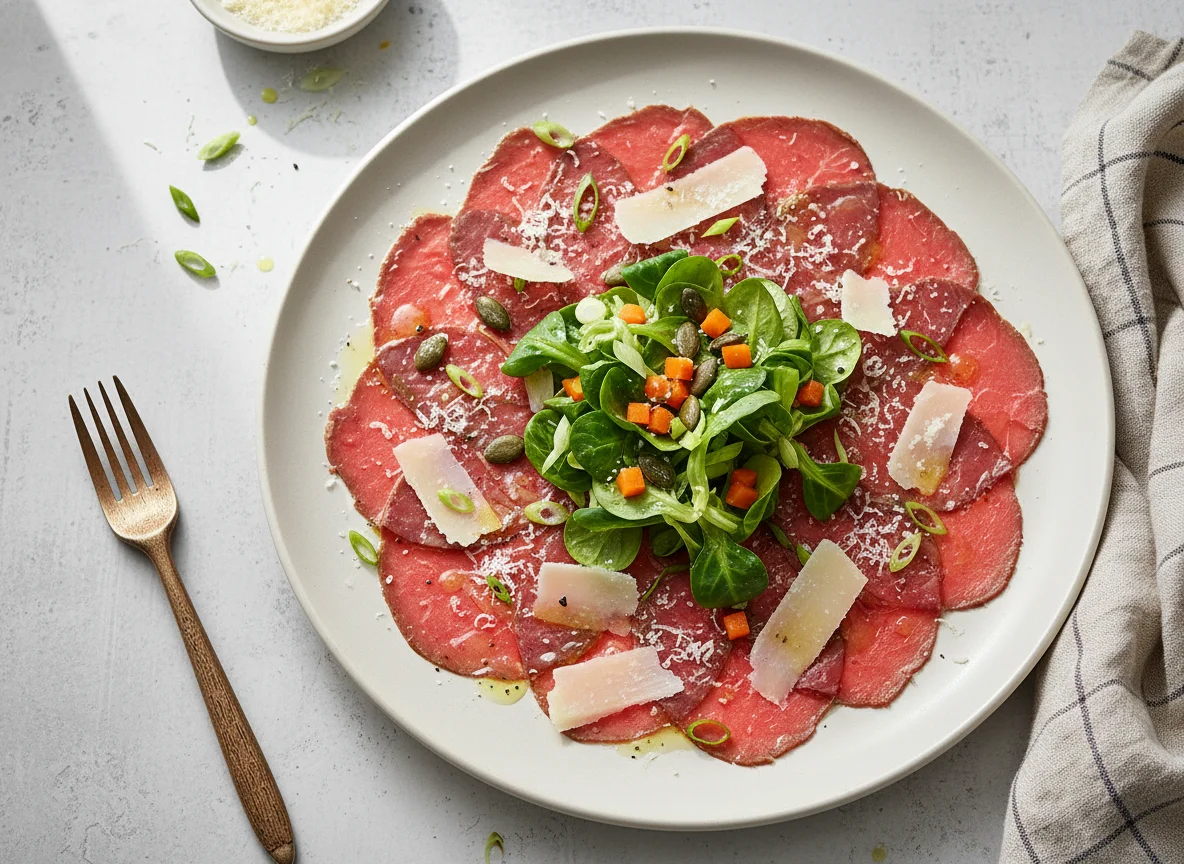 Rindercarpaccio mit Parmesan und Salat photo