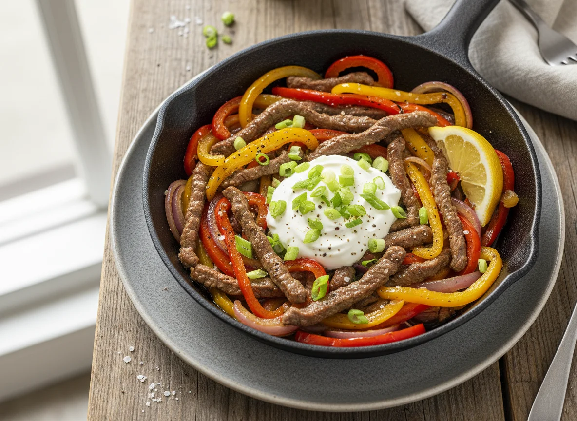 Rinder-Fajita-Pfanne mit Sauerrahm photo