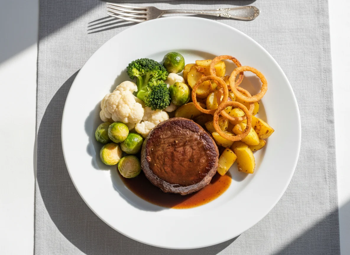 Rinderfilet mit Gemüse und Beilagen photo