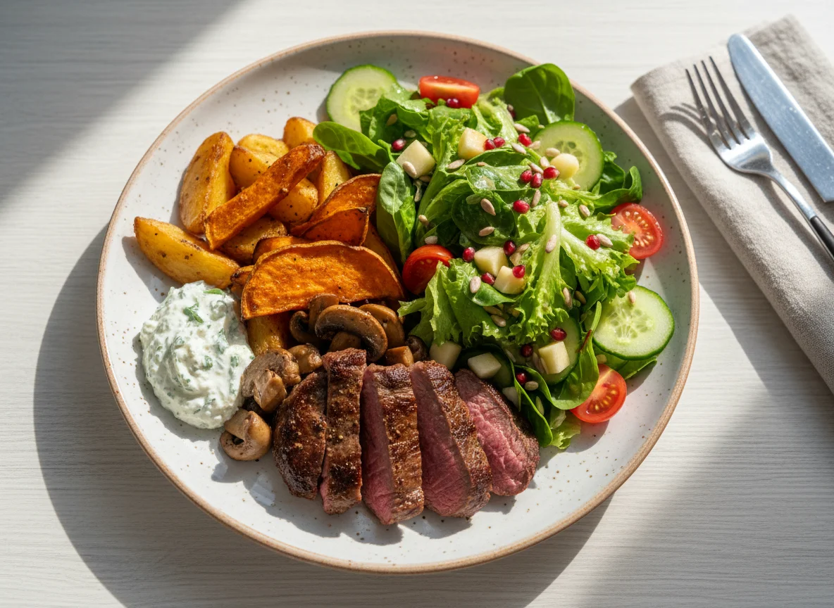Rinderfilet mit Ofenkartoffel und Salat photo