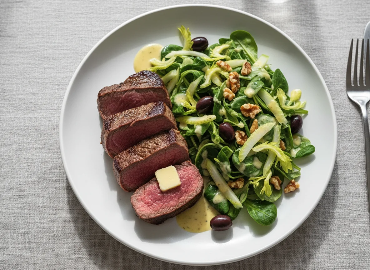 Rinderfilet mit Salat und Butter photo
