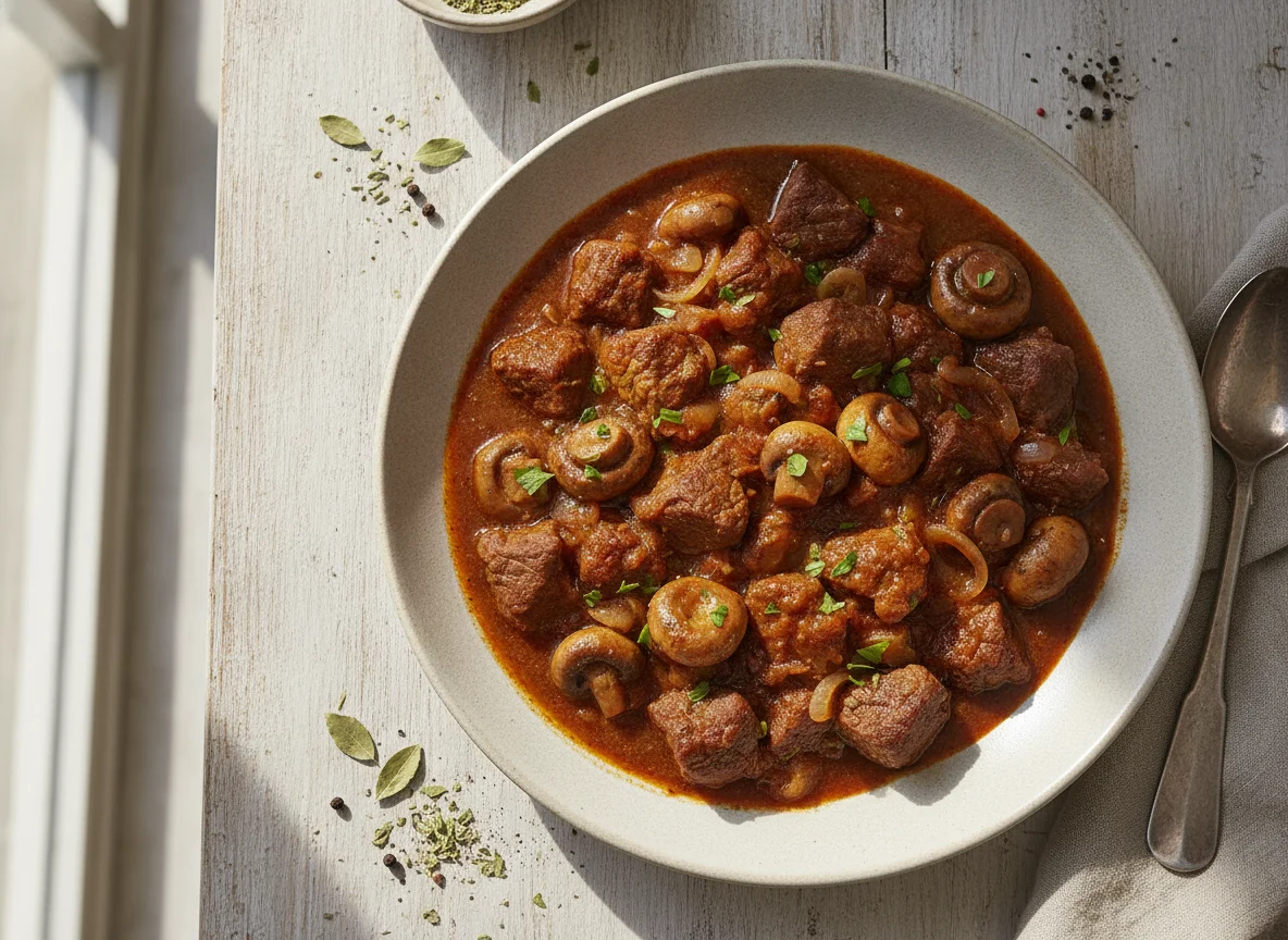 Rindergulasch mit Champignons photo