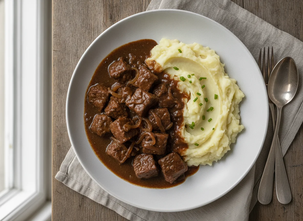 Rindergulasch mit Kartoffelstampf photo
