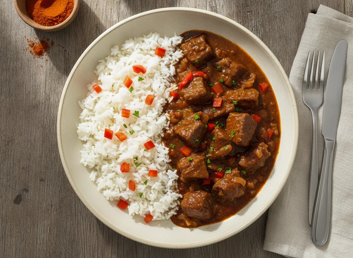 Rindergulasch mit Reis photo