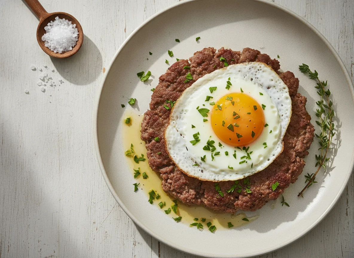 Rinderhackfleisch mit Ei photo