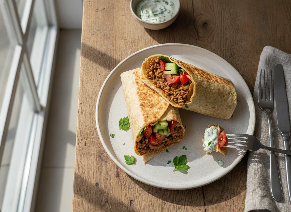 Rinderhackfleisch Wrap mit Gemüse photo