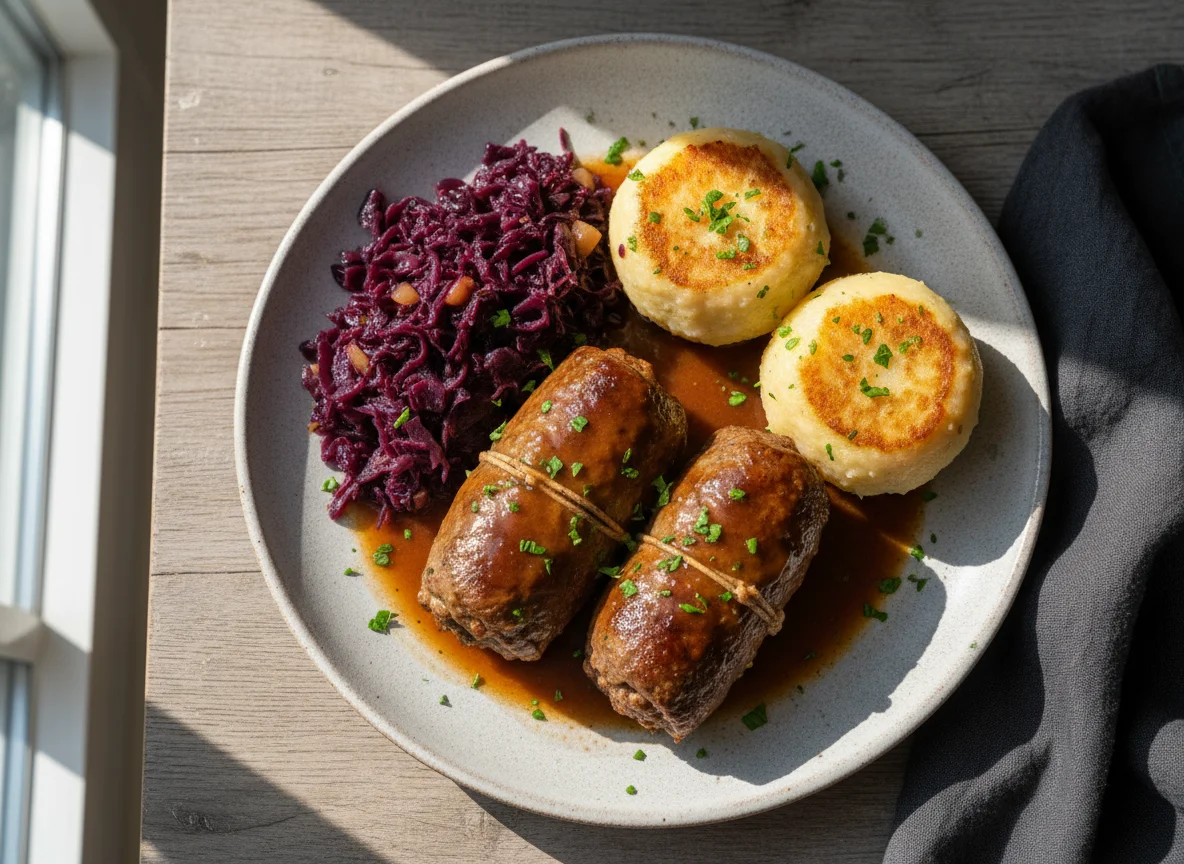 Rinderroulade mit Rotkohl und Kartoffelklößen photo