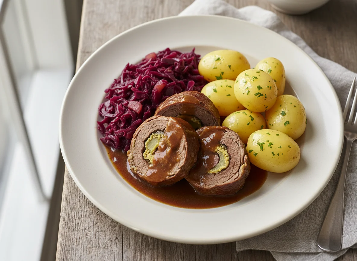 Rinderroulade mit Rotkohl und Kartoffeln photo