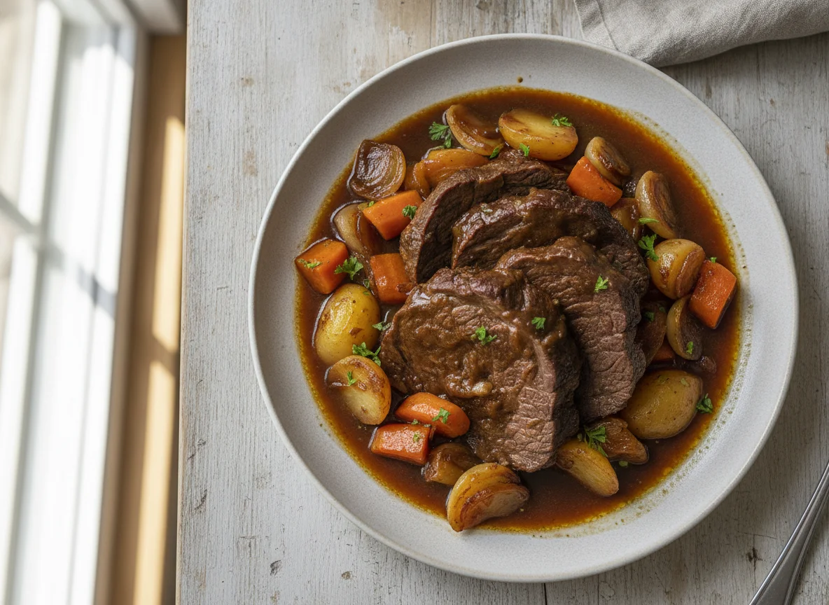 Rinderschmorbraten mit Wurzelgemüse photo