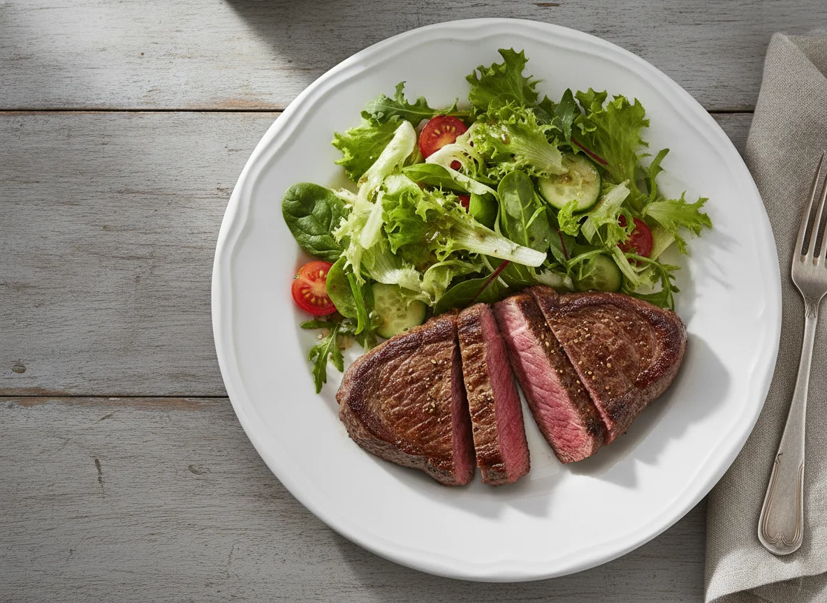 Rindersteak mit Beilagensalat photo