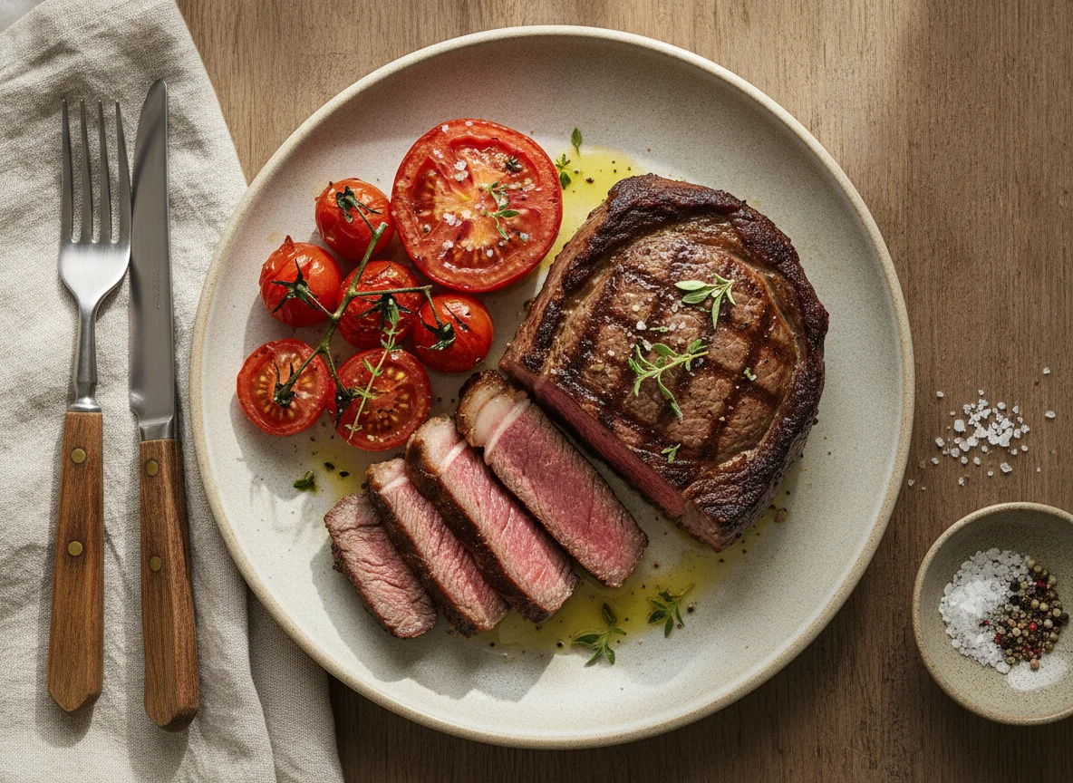 Rindersteak mit gegrillten Tomaten photo