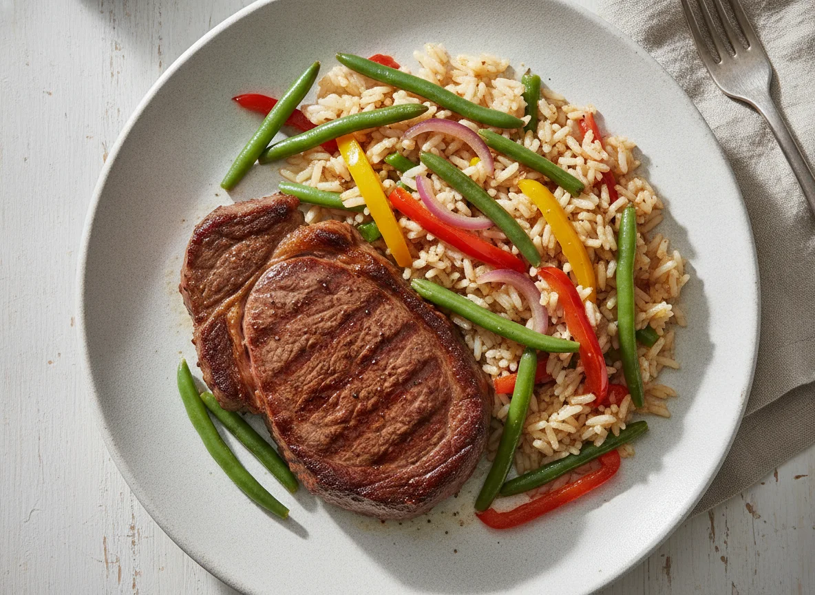 Rindersteak mit Gemüsereis photo