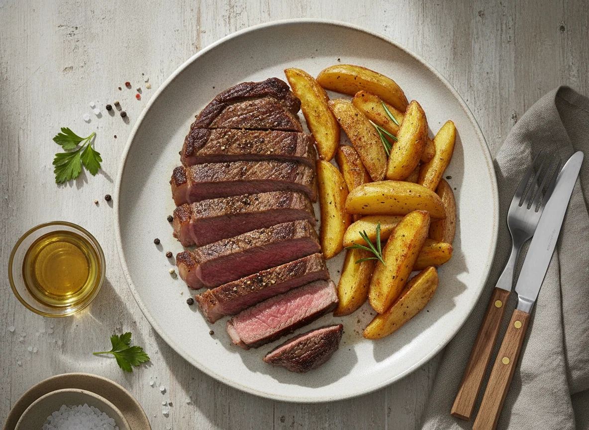 Rindersteak mit Kartoffelspalten photo