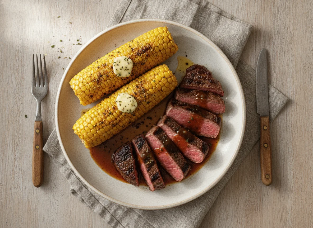 Rindersteak mit Maiskolben photo