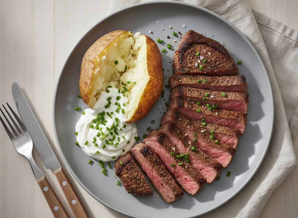Rindersteak mit Ofenkartoffel und Sour Cream photo