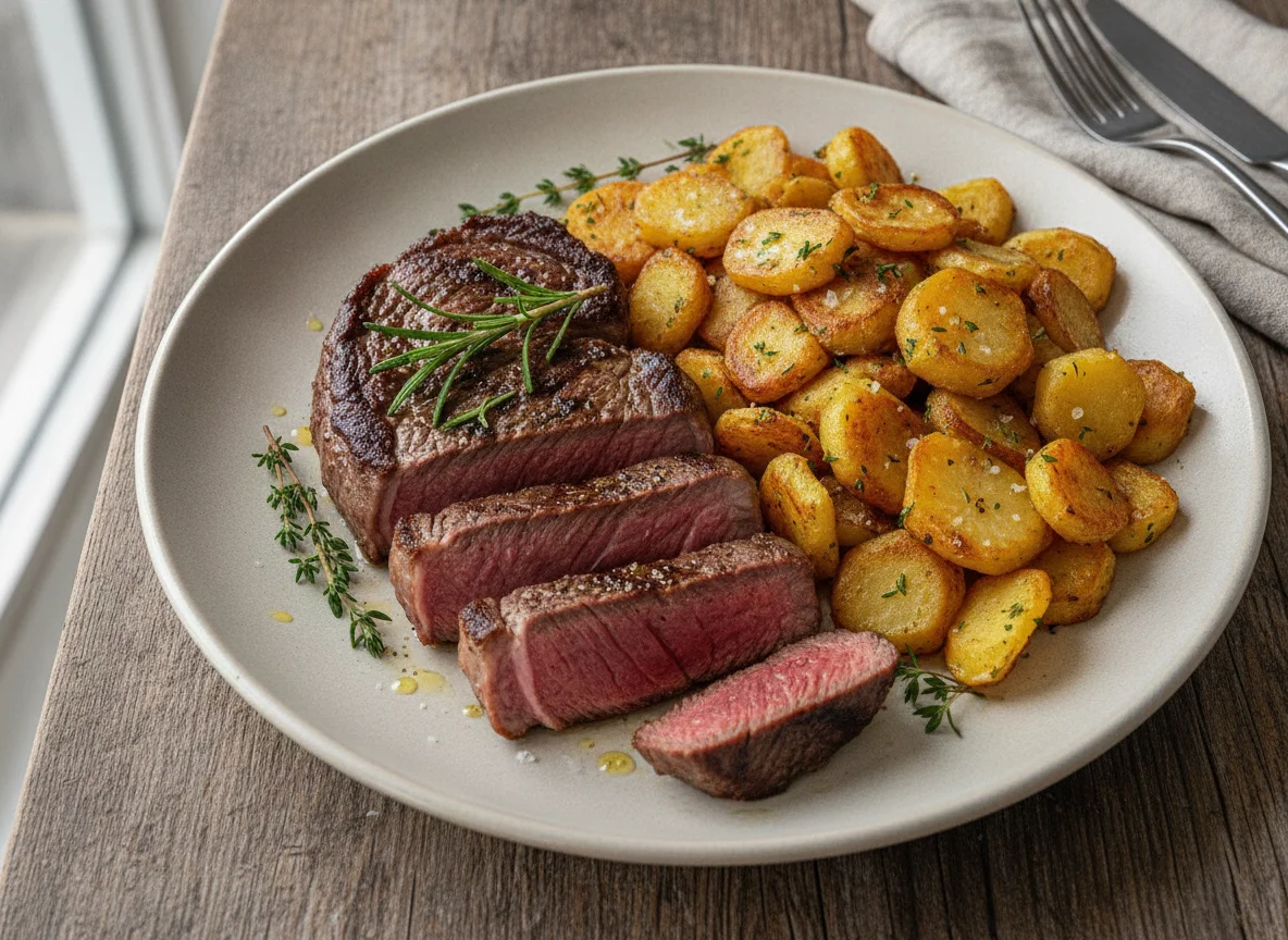 Rindersteak mit Röstkartoffeln photo