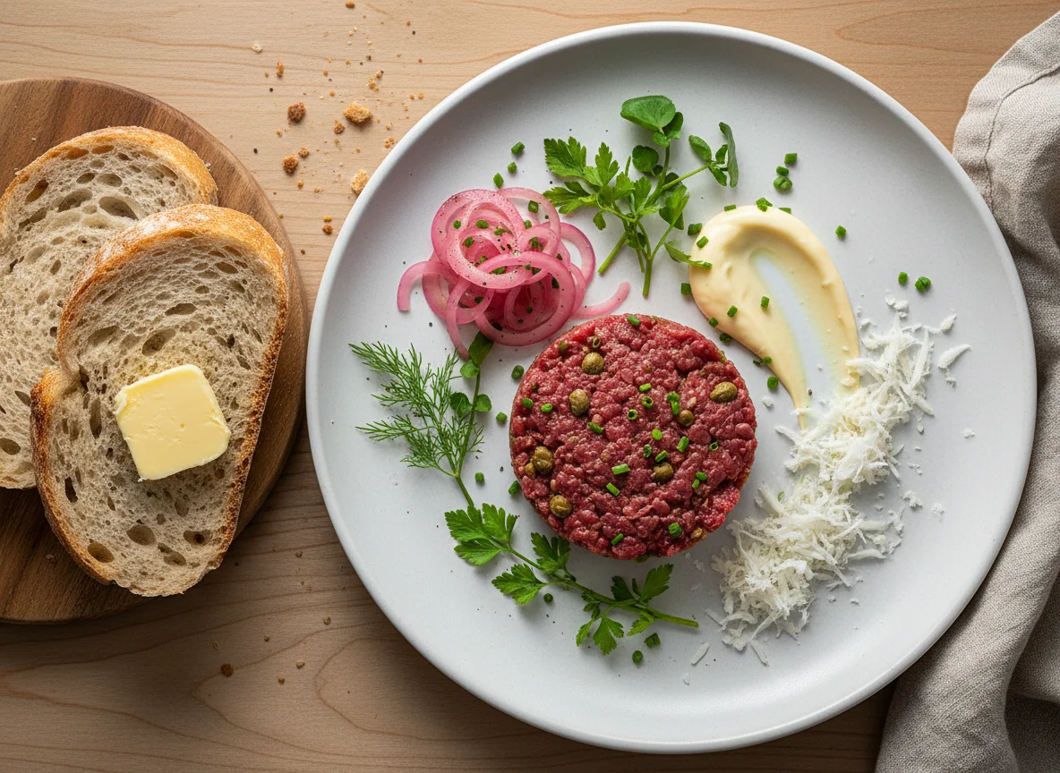 Rindertatar mit Brot und Butter photo