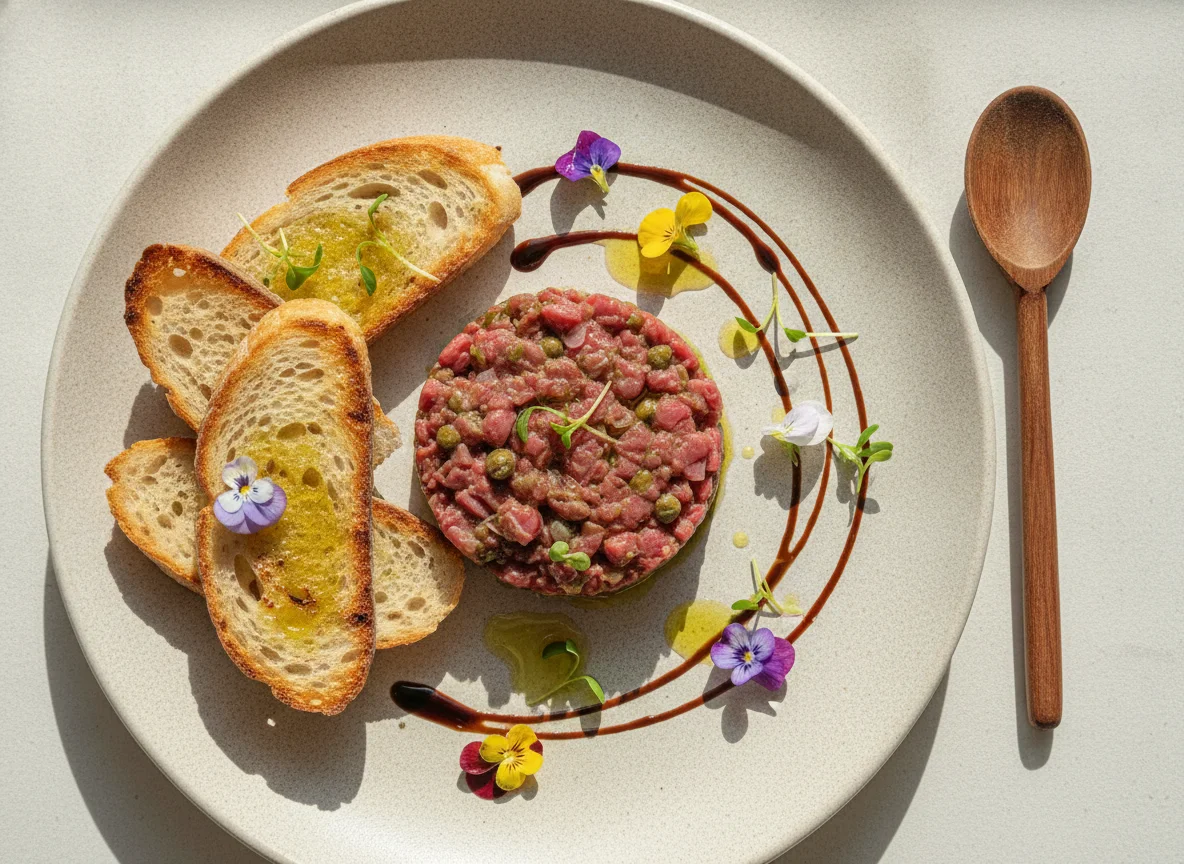 Rindertatar mit geröstetem Brot photo
