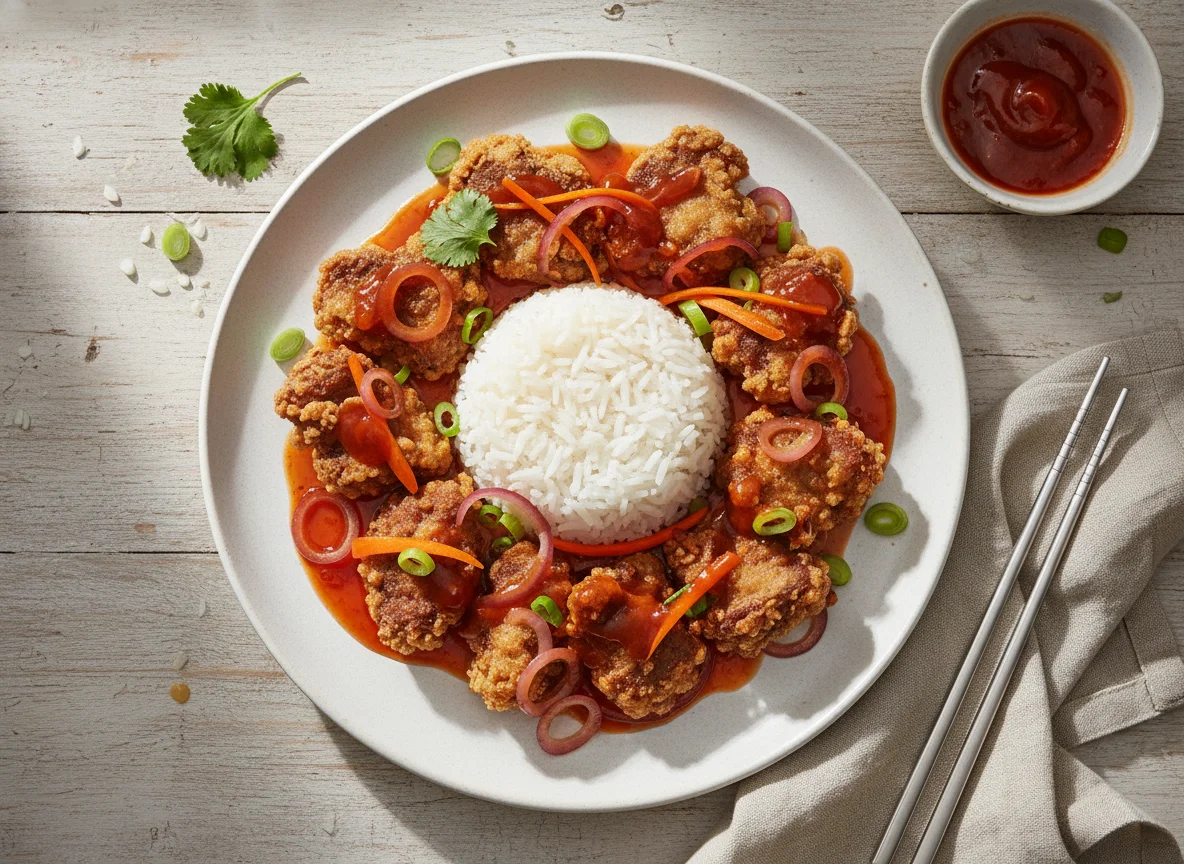 Rindfleisch knusprig mit Reis photo
