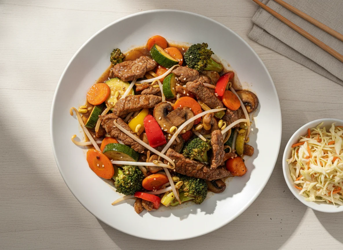 Rindfleisch mit Gemüse in dunkler Sauce photo