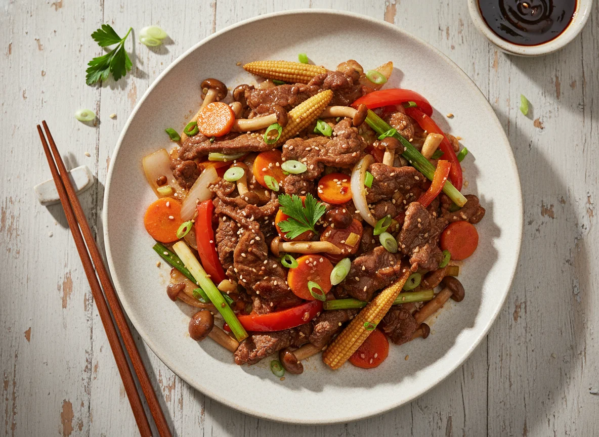 Rindfleisch mit Gemüse und Austernsauce photo