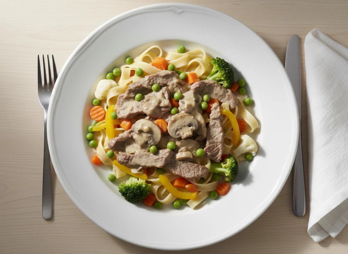 Rindfleisch mit Nudeln und Gemüse photo