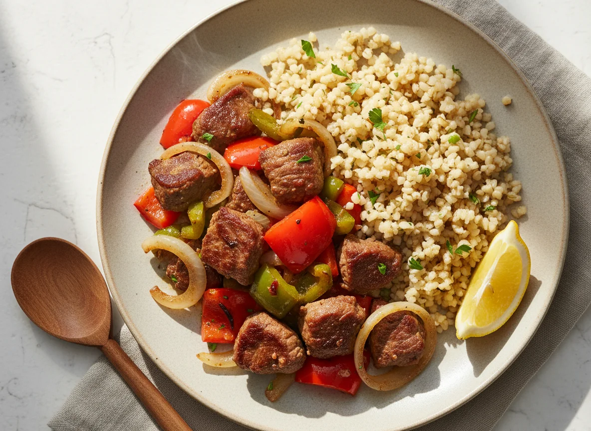 Rindfleisch mit Paprika und Zwiebeln photo