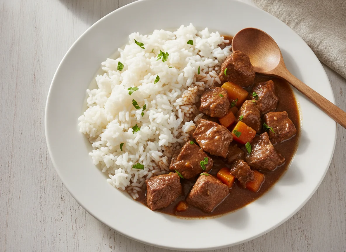 Rindfleisch-Eintopf mit Reis photo