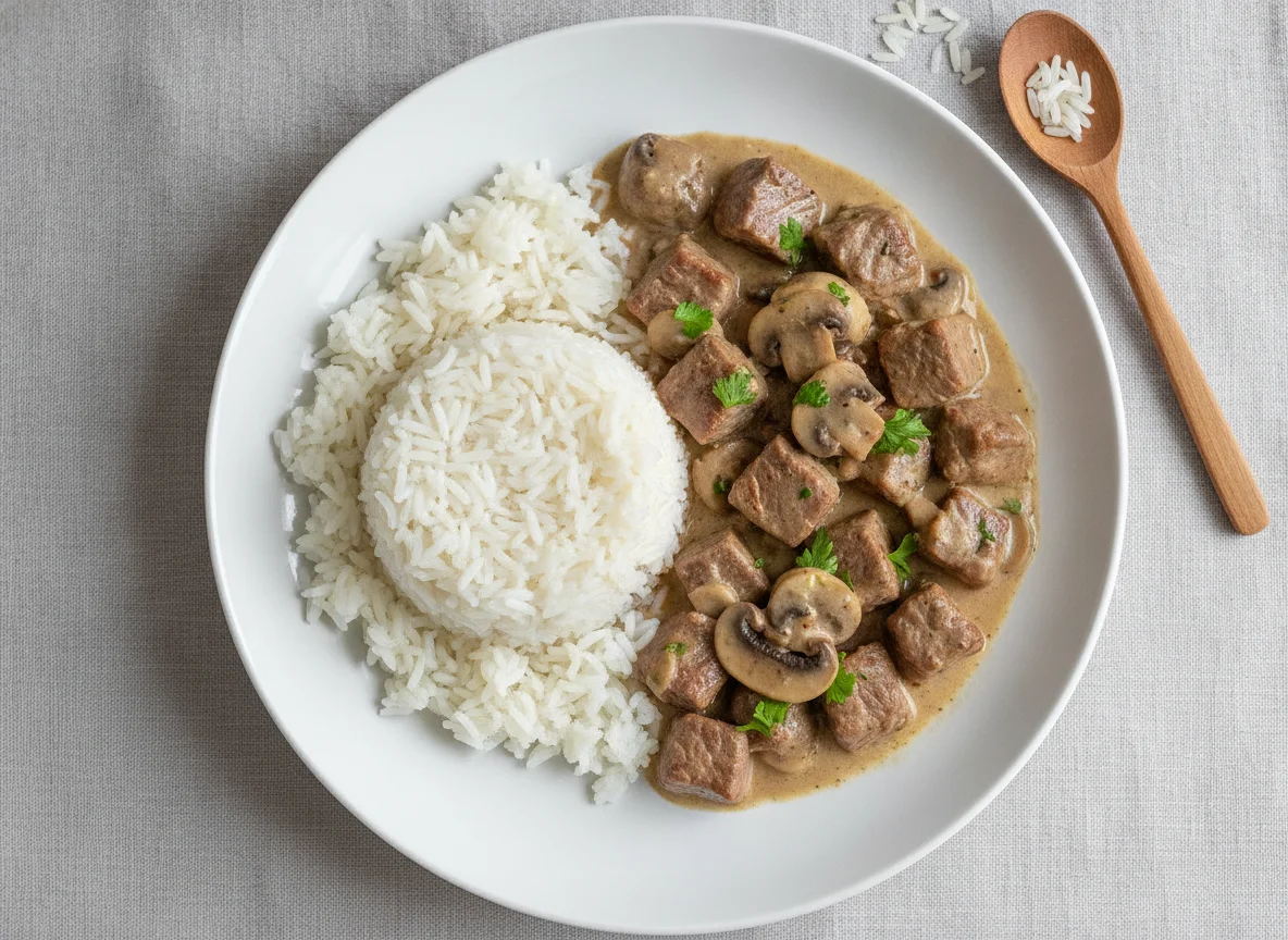 Rindfleisch-Geschnetzeltes mit Reis photo