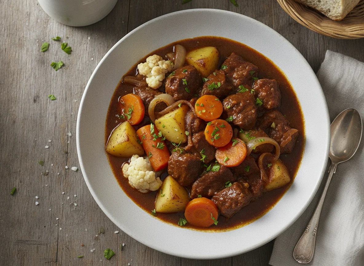 Rindfleischgulasch mit Kartoffeln und Gemüse photo
