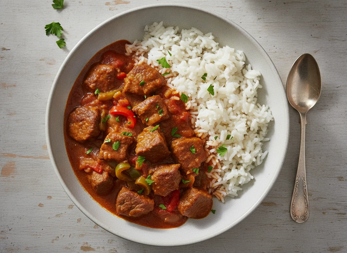Rindfleisch-Gulasch mit Reis photo