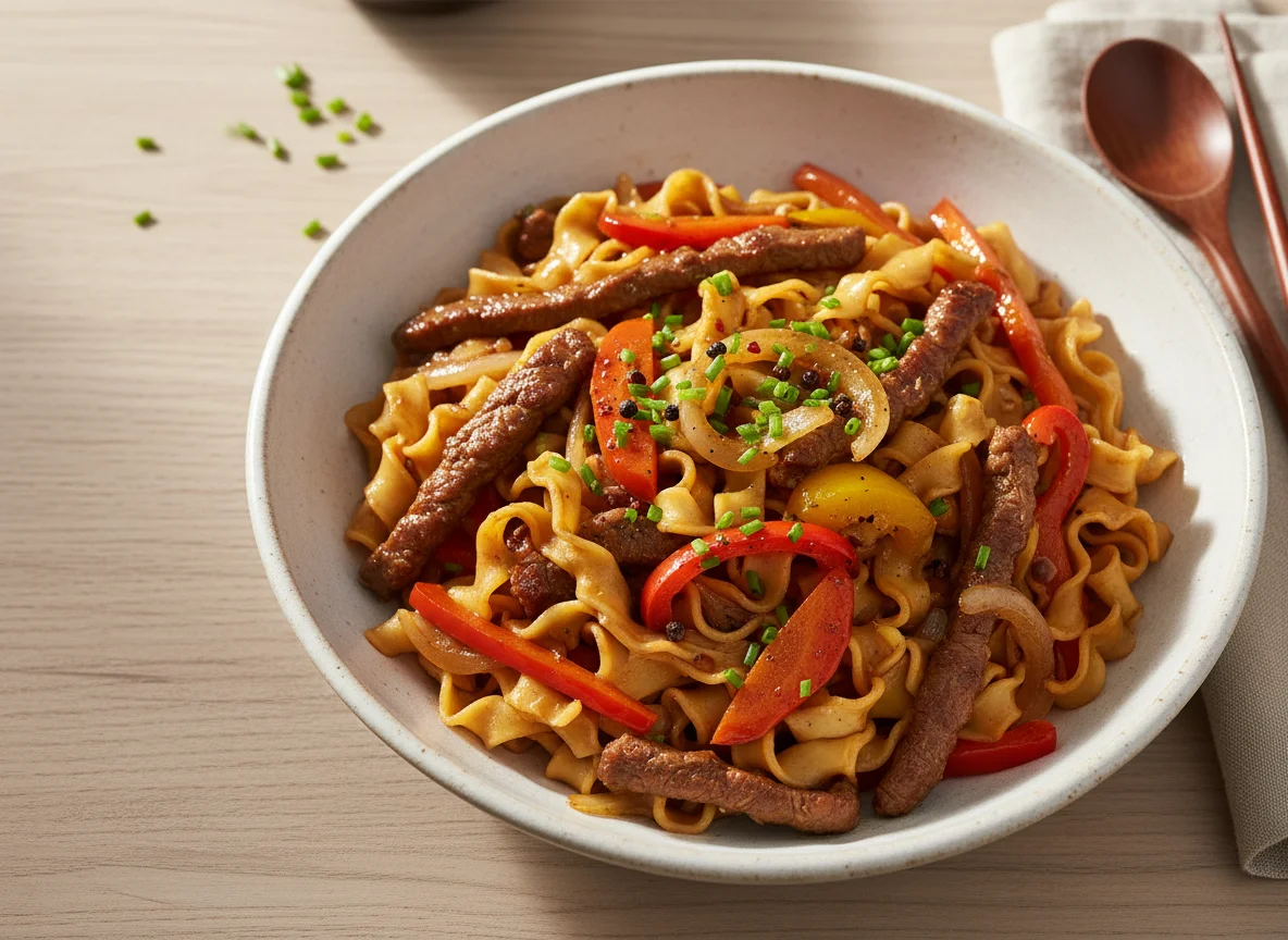 Rindfleisch-Nudelpfanne photo