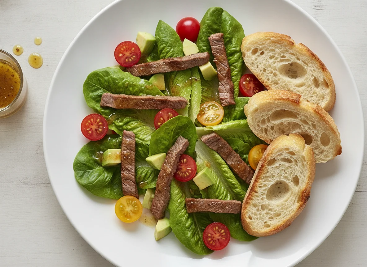 Rindfleischsalat mit Baguette photo
