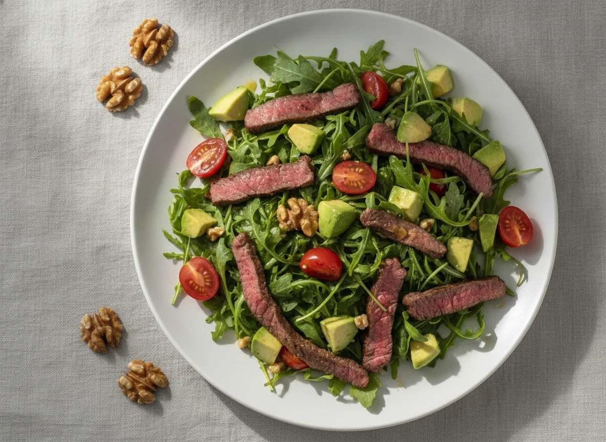 Rindfleischsalat mit Rucola und Avocado photo