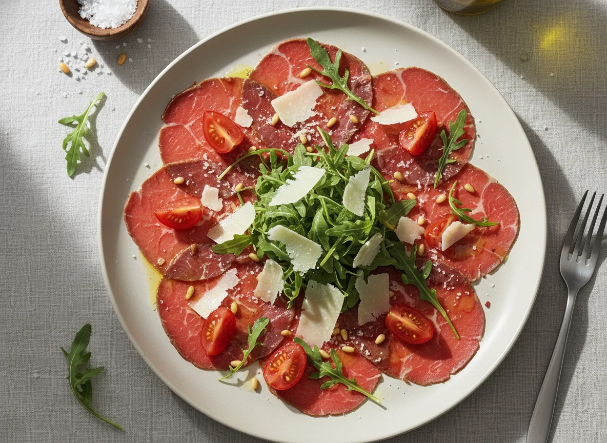 Rindscarpaccio mit Rucola und Parmesan photo