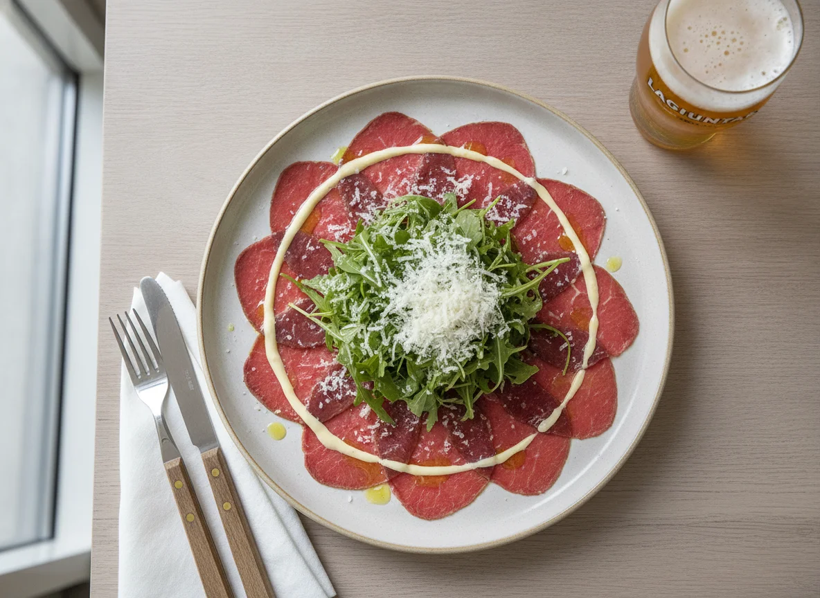 Rinds-Carpaccio mit Rucola und Parmesan photo