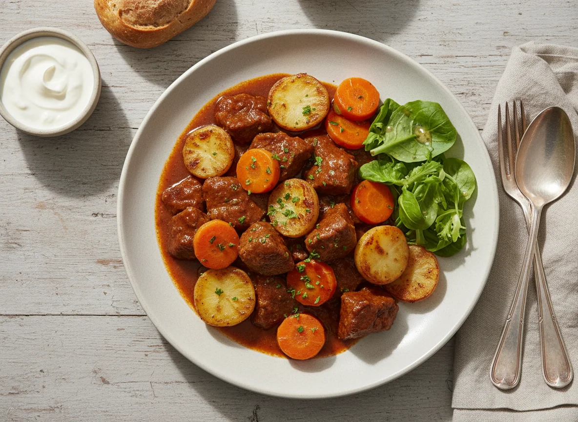 Rindsgulasch mit Kartoffeln und Karotten photo