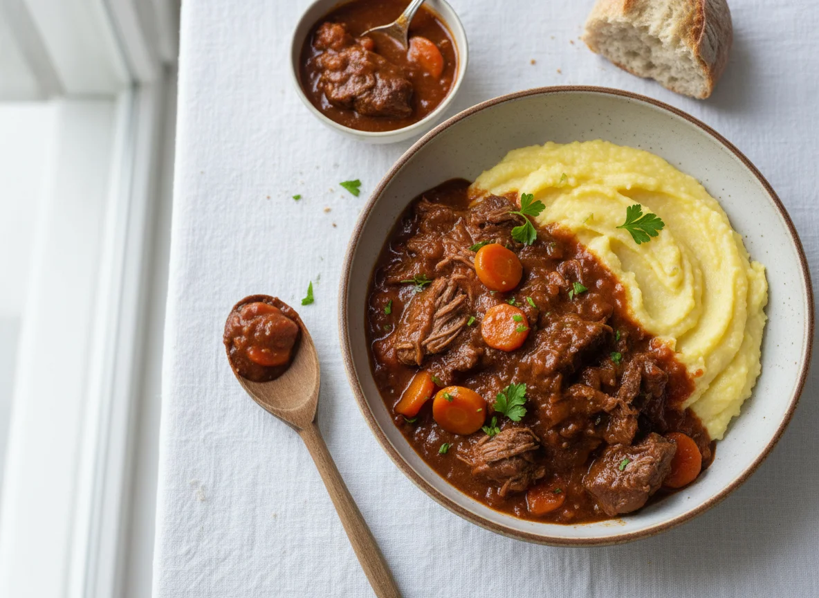 Rindsgulasch mit Polenta und Karotten photo