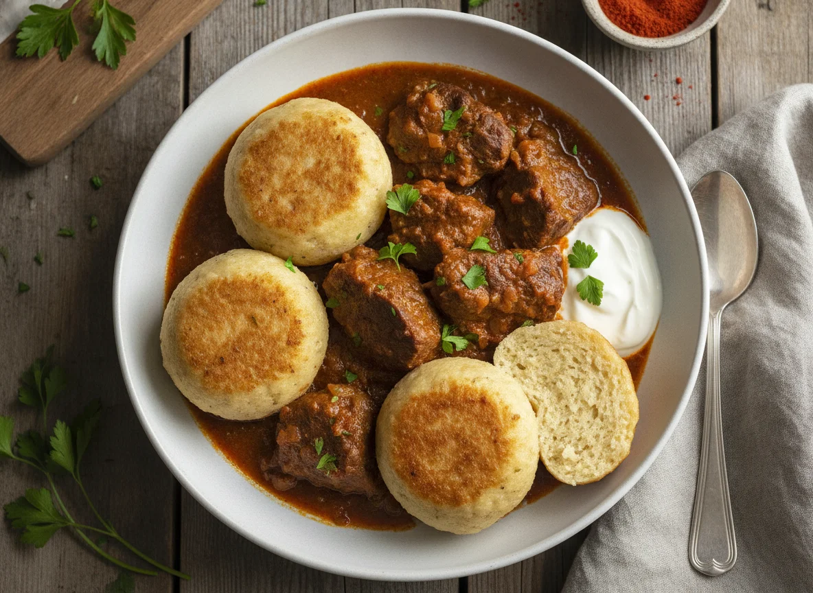 Rindsgulasch mit Semmelknödeln photo